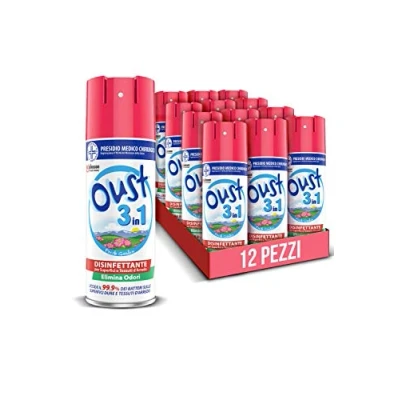 Immagine di Oust 3 in 1 per Tessuti d&#039;Arredo e Superfici, Uccide il 99,9% dei Batteri, Fragranza Fresh Garden, Formato Scorta 12 Pezzi da 400 ml