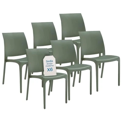 Immagine di Tomaino Sedie da Cucina in Plastica per uso Interno ed Esterno Set di 6 Impilabili Tavolo Soggiorno, Giardino, Terrazzo, Balcone Moderne Polipropilene (6, Verde)