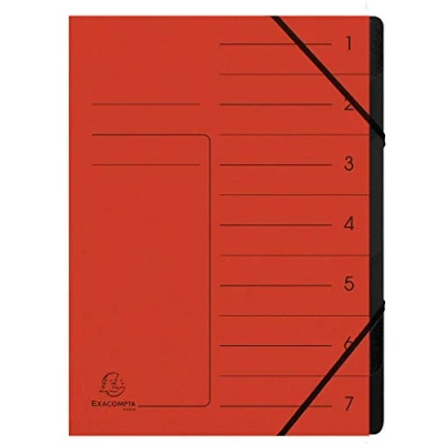 Immagine di Exacompta 540705E Classificatore spillato con elastici 7 scomparti interni in carta riciclata nera. Archiviazione di documenti A4 Rosso