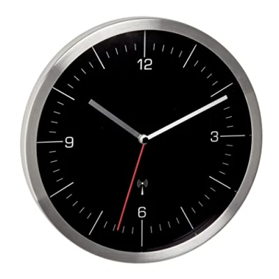 Immagine di TFA Dostmann Orologio da Parete Radiocontrollato 60.3544.01, Senza Ticchettio, Analogico, in Vetro, Acciaio Inox Nero e Argento