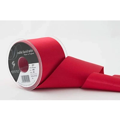 Immagine di Berisfords 3501 Nastro di Raso Double Face, Rosso, 70 mm Larghezza, 20 Metri Lunghezza, Poliestere, Millimetri, unità