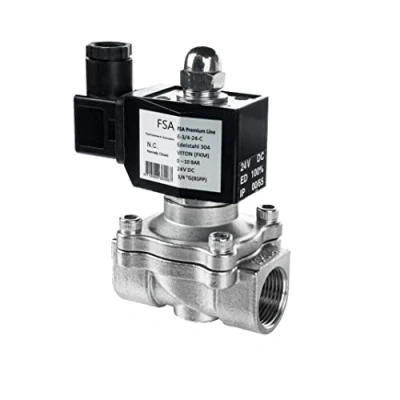 Immagine di FSA Elettrovalvola in acciaio inox 3/4&quot; 24V DC 0 10 bar Viton normalmente chiusa