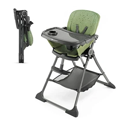 Immagine di Kinderkraft FOLDEE Seggiolone Pappa, Portatile, Sedia bambini da tavolo, Pieghevole in dimensioni compatte, Schienale e poggiapiedi regolabile, con Vassoio Cestello, Facile pulire, Verde