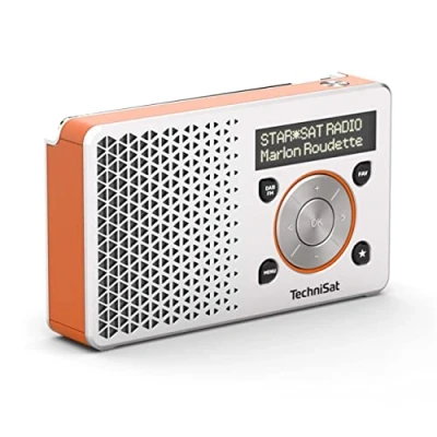 Immagine di TechniSat DIGITRADIO 1 Radio DAB+ portatile con batteria ricaricabile (DAB, VHF, Altoparlante, Ingresso per cuffie, Memoria preferiti, Display OLED, Compatta, Watt RMS), Argento/Arancione