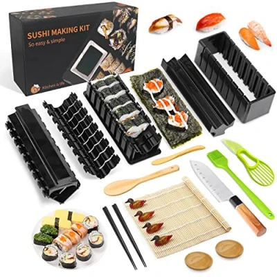 Immagine di Sushi Maker Kit Stampi per Preparazione Set Rulli Riso Cucina DIY Completo Adatto Principianti (21 Pezzi)