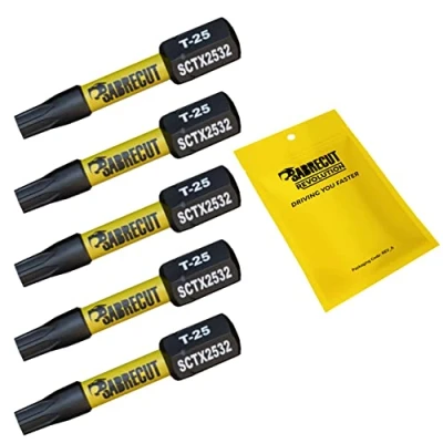 Immagine di 5 x SabreCut SCTX2532_5 32 mm T25 TX25 Set di punte per cacciavite a impatto magnetico Torx Heavy Duty compatibile con Dewalt Milwaukee Bosch Makita e altro