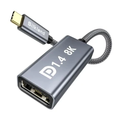 Immagine di Silkland Adattatore USB C a DisplayPort 1.4, [8K@60Hz, 4K@144Hz/120Hz, 2K@240Hz, 32.4Gbps] Thunderbolt 4/3 1.4 per iPhone 15 Serie, MacBook Pro/Air M1/M2 iPad Pro/Air, Galaxy S8 S24, XPS
