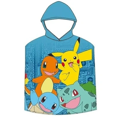 Immagine di FACTORY CR 2023POK017 POKEMON Poncho in microfibra, telo piscina, asciugamano per Bambini, stampa 50x100 Unisex Multicolore, único