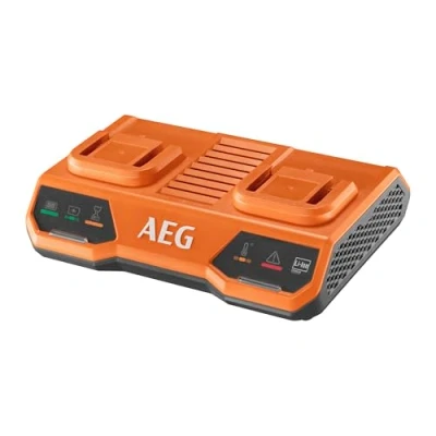 Immagine di AEG Caricatore 18 V, doppia porta, tensione di rete 220 240 per batterie V da 1,5 a 9,0 Ah, modalità ricarica simultanea, arancione e nero