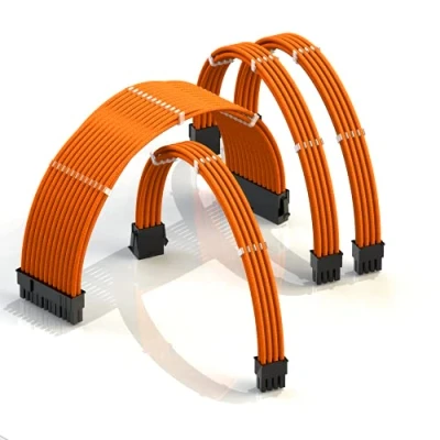 Immagine di LINKUP AVA 30cm PSU Personalizzato Prolunga Cavo Alimentatore Mod PC GPU┃Intrecciato con Kit Pettine┃1x 24 P (20 + 4)┃1x 8 (4 4) CPU┃2x (6 2) Set di GPU┃300mm Arancione