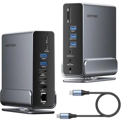 Immagine di VENTION Docking Station Dual Monitor 16 in 1 Triple Display USB C per Laptop Windows PC, Thunderbolt 3/4, Dell, HP, con 4K HDMI, DP, 10Gbps, RJ45, 100W PD, Audio, SD/TF