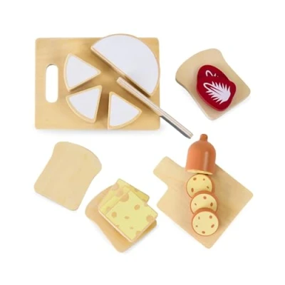 Immagine di Mamabrum Set Colazione in Legno per Bambini Gioco di Pappa con Accessori da Cucina Piccoli Chef, Include Tagliere e Alimenti