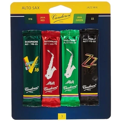 Immagine di Vandoren SRMIXA2 Jazz sassofono alto Reed mix di include 1 ciascuna Zz, V16, Java e rosso forza 2 Strength 3