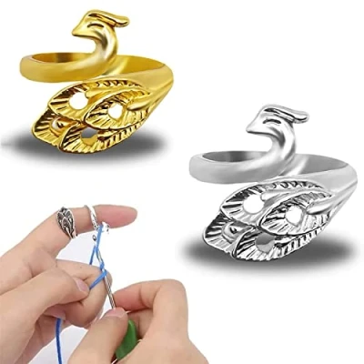 Immagine di 2 Pezzi Accessori per Maglieria ad Anello Regolabile Maglia all&#039;Uncinetto Guide Le Dita all&#039;Uncinetto,Anello Phoenix Peacock Una Lavorazione a più Veloce