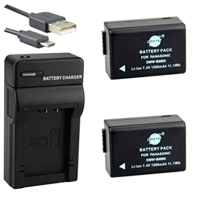 Immagine di DSTE DMW BMB9 Batteria agli ioni di litio (2 pezzi) e caricabatterie micro USB, compatibile con Panasonic Lumix DMC FZ40 FZ45 FZ47 FZ48 FZ60 FZ62 FZ70 FZ72 FZ80