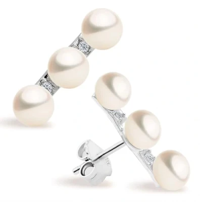 Immagine di Orecchini donna perle coltivate d&#039;acqua dolce 4 5 mm Button Secret &amp; You in argento sterling 925 rodiato con dadi.