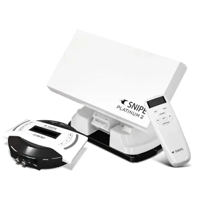Immagine di Selfsat Snipe Platinum 2 Twin antenna satellitare completamente automatica, da campeggio con telecomando BT e controllo iOS/Android, GPS, piatta, PLL LNB