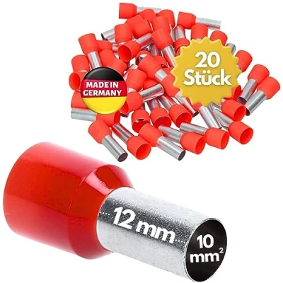 Immagine di Kalitec AE1012RTSB 20 terminali isolati, 10,0 mm², lunghezza 12 mm, colore rosso, Made in Germany, qualità industriale