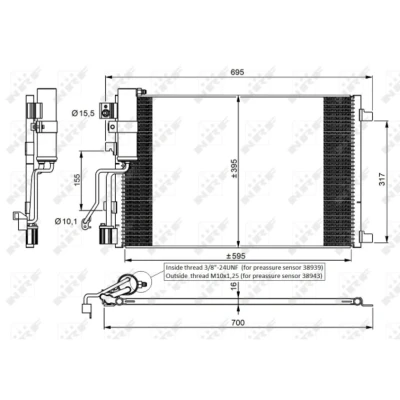 Immagine di NRF Easy Fit 35974 Condensatore con essiccatore, anello tenuta 15,5 10,1 Alluminio 595 NISSAN: Qashqai / Qashqai+2 I