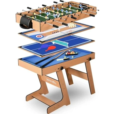 Immagine di SereneLife Tavolo Multigioco da Adulti e Bambini, Gioco Arcade con Accessori, Ping Pong, Giochi di Curling, Bowling, Biliardino Calcio Balilla
