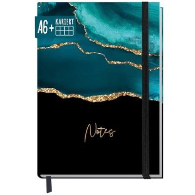 Immagine di paper&amp;you® taccuino a quadretti A6+ con elastico [Shiny Teal] 156 pagine, 78 fogli per appunti Bullet Journal, diario sostenibile e rispettoso dell&#039;ambiente