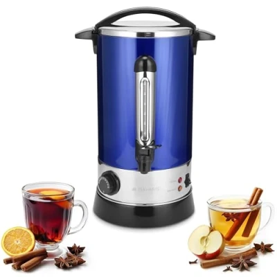 Immagine di Navaris Pentola Bollitore 10l Vino Acqua Dispenser Calda Vin Brulè Caffè Distributore Elettrico Bevande Calde con Rubinetto Blu