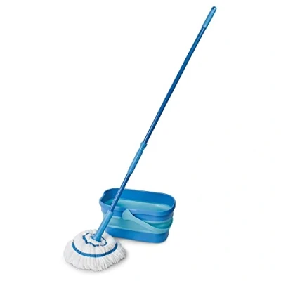 Immagine di Spontex Sistema Compact Twist Mop e Secchio, Lavapavimenti in Microfibra, di Strizzatura Integrato, Secchio Pieghevole, 10 l, Pulisce Pavimenti Laminato, Legno Piastrelle, Testa Lavabile