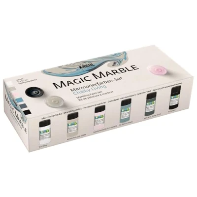 Immagine di Kreul 73613 Vernice marmorizzatrice Magic Marble, Set di colori gessosi, 6 x 20 ml per marmorizzare ad immersione legno, vetro, plastica, carta e polistirolo