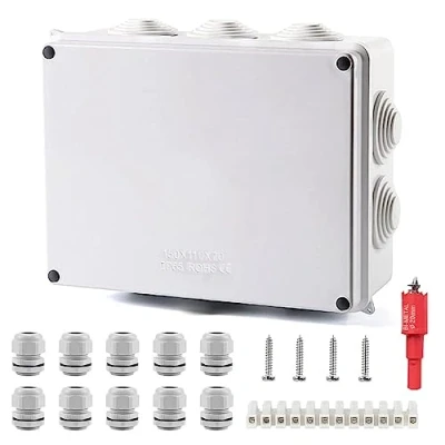 Immagine di Scatola Derivazione Esterna, IP65 Elettrica da Esterno, con Morsettiere, Viti, ABS Stagna Cassetta di Derivazione, per Progetti Automazione, Garage