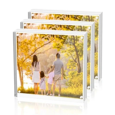 Immagine di Sezanrpt Cornice portafoto quadrata in acrilico, 10 x cm, confezione da 3, cornici magnetiche per visualizzazione di immagini o 8 trasparente su entrambi i lati,