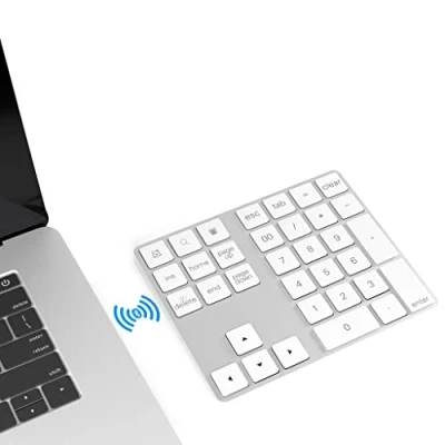 Immagine di Yeemie Tastierino numerico Bluetooth, Tastiera Bluetooth in Alluminio, Tasti 34 Esterna Scorciatoia per iMac, iOS Air, PRO, e Mac Mini, d&#039;argento