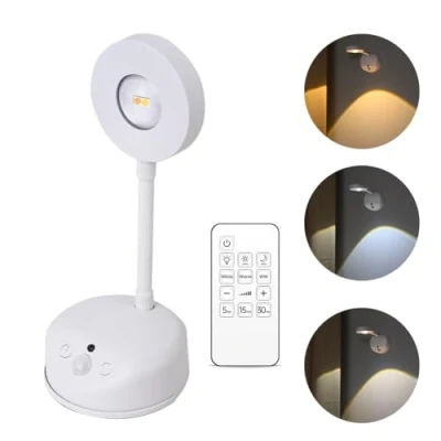 Immagine di Vicloon Applique da Parete per Interni, Faretti con 3 Modalità di Colore, Lampada a LED Ricaricabile USB, Muro Rotazione 360 Luci Telecomando Bianco