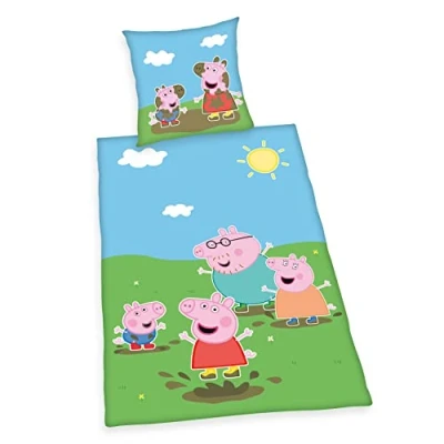 Immagine di Herding Set Biancheria da Letto Peppa Pig, Federa 80 x cm, Copripiumino 135 200 Con Cerniera Scorrevole, 100% Cotone Renforcé, Multicolore