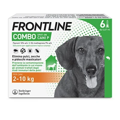 Immagine di FRONTLINE Combo, 3+3 Pipette, Cane Taglia S (2 10 kg), Antiparassitario per Cani e Cuccioli di Lunga Durata, Protegge il Anche la Casa da Pulci, Zecche, Uova Larve, Antipulci 6 Pipette