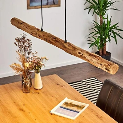Immagine di hofstein lampada a sospensione LED Winterthur, dimmerabile in metallolegno neronaturale, barra legno regolabile altezza fino 150 cm, 20 Watt, 1358 lumen, 3000 Kelvin,
