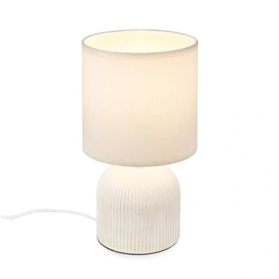 Immagine di BRILONER lampada da tavolo con paralume in tessuto, interruttore a cavo, base ceramica, lampada, comodino, 15x28 cm (DxH), bianco