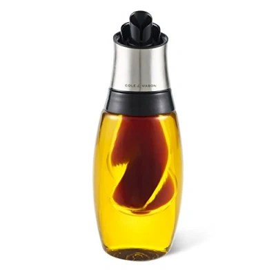 Immagine di Cole &amp; Mason H103069 Bristol Bottiglia Dispenser Combinata per Olio e Aceto, 420ml, 50ml, Contenitore con Dosatore, Vetro, Acciaio Inossidabile, 1 x Bottiglia, Fornito Vuoto