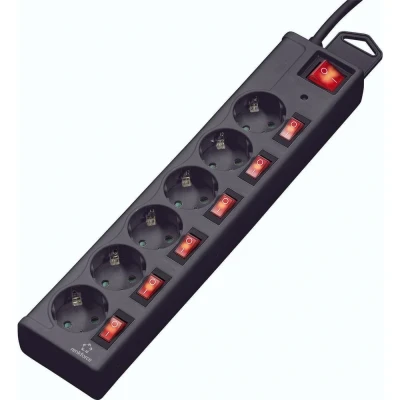 Immagine di Renkforce 615B CMB S Multipresa con protezione da sovratensioni 6 scomparti Nero Schuko 1 pz.