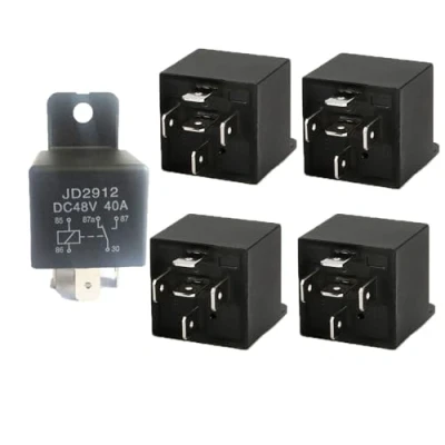 Immagine di Relè automatico 48 V 40 a SPST 5 pin per auto, interruttori e avviatori resistenti, con custodia sigillata impermeabile nera utilizzata auto motore automobilistico, confezione da