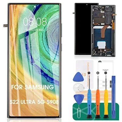 Immagine di Incell Schermo LCD di Ricambio per Samsung Galaxy S22 Ultra 5G Display SM S908B Touch Digitizer Assembly Kit Riparazione con Telaio (Nero, Nessuna Funzione Impronte
