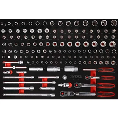 Immagine di KS Tools 811.1142 Serie chiave a bussola 1/4&#039;&#039; + 3/8&#039;&#039; nell&#039;inserto in schiuma, 142 pz