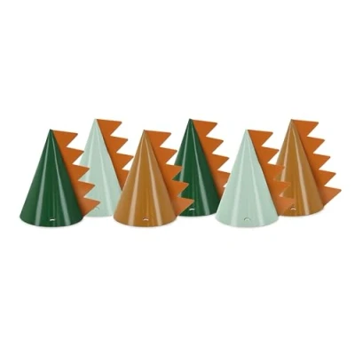 Immagine di cappello da festa a forma di dinosauro, 16 cm, set 6 pezzi, compleanno per bambini, accessorio feste compleanno, colore: verde e marrone