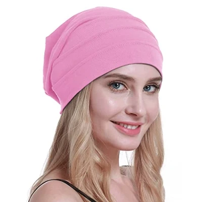Immagine di osvyo Cotone Chemo Cappelli Soft Caps Cancro Copricapo per le donne perdita di capelli sigillati imballaggio, Rosa chiaro, Taglia unica