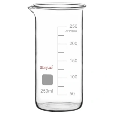 Immagine di stonylab Bicchiere di Vetro, Confezione da 1, alto Graduato in Vetro Borosilicato con Beccuccio, Laboratorio, 250 ml