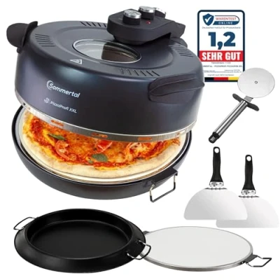 Immagine di Sommertal PizzaProfi Forno elettrico per pizza con piastra in pietra da 32 cm, 3 minuti pizza, fino a 400 C, set 5 pezzi inserto padella, 2 pale sarta,