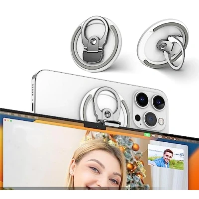Immagine di PROfezzion Supporto per Fotocamera MagSafe MacBook Webcam, Continuità con Foro Treppiede iPhone 15 Plus Pro Max 14 13 12 (iOS 16+) e Mac OS Ventura o Successivo (Bianco)