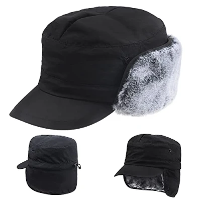 Immagine di ZffXH Cappello Aviatore Uomo, Nero Esercito Trapper Inverno Earflap Ski Cadet cap Militare Pilota Berretto Caldo Cacciatore Elmer Fudd Rancher Pelliccia Uomini