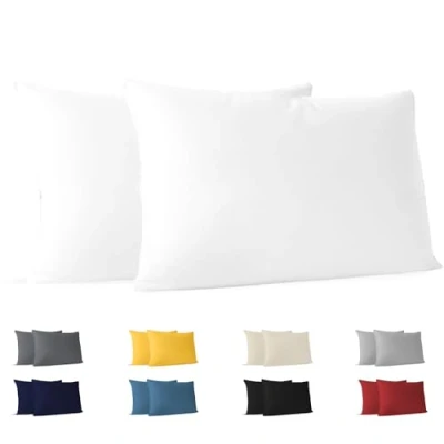 Immagine di Dreamzie Federa Cuscino 40x70 (Set di 2) Bianco per i Cuscini 40 x 70 cm 100% Jersey Cotone da Copri Letto Fodera Protezione