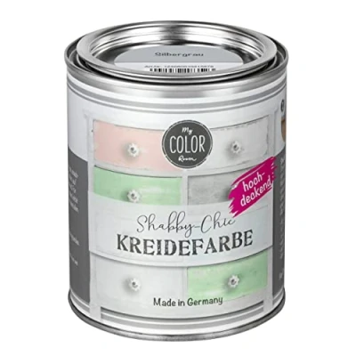 Immagine di My COLOR Room Shabby Chic vernice a gesso 750 ml grigio argento per mobili da cucina e pittura senza fiocchi, base d&#039;acqua, legno molto altro ancora con