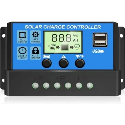 Immagine di [Aggiornato] regolatore di carica pannello solare 30A, del 12V/24V con display LCD regolabile, timer doppia porta USB, impostazione parametro automatico PWM